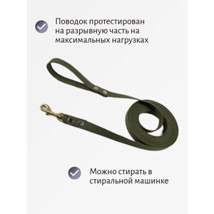 Поводок для собак Хвостатыч с золотым карабином брезент 1 м х 20 мм (Зеленый)