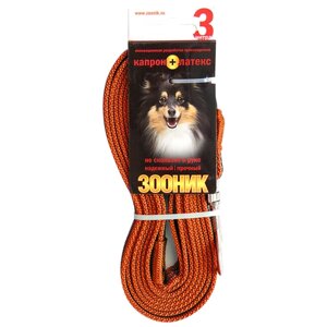 Поводок для собак Зооник капрон+латексная нить 3 м 15 мм оранжевый