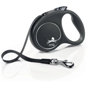 Поводок-рулетка для собак Flexi Black Design S ленточный 5 м 35 мм черный/серебристый