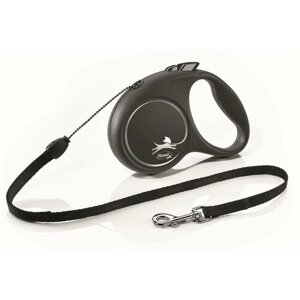 Поводок-рулетка для собак Flexi Black Design S тросовый 5 м 34 мм черный/серебро