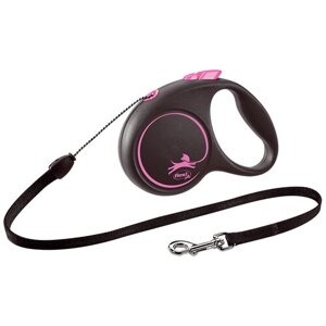 Поводок-рулетка для собак Flexi Black Design S тросовый 5 м 34 мм розовый
