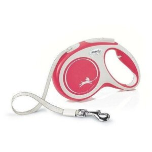 Поводок-рулетка для собак Flexi New Comfort размер M, Tape 5м, до 25кг, ремень, красный