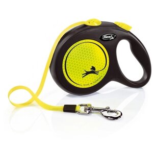 Поводок-рулетка для собак Flexi New Neon L 5 м 12 мм черный/желтый