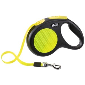 Поводок-рулетка для собак Flexi New Neon M ленточный 5 м 11 мм желтый/черный