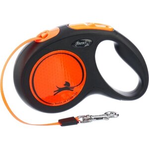 Поводок-рулетка для собак Flexi New Neon M ленточный 5 м 4 мм оранжевый/черный