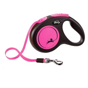 Поводок-рулетка для собак Flexi New Neon M ленточный 5 м розовый