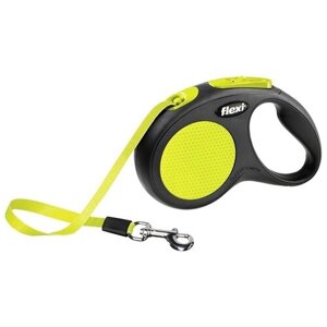 Поводок-рулетка для собак Flexi New Neon S ленточный 5 м 10 мм желтый/черный