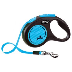 Поводок-рулетка для собак Flexi New Neon S ленточный 5 м голубой/черный