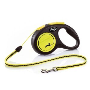 Поводок-рулетка для собак Flexi New Neon S тросовый 5 м 4 мм черный/желтый