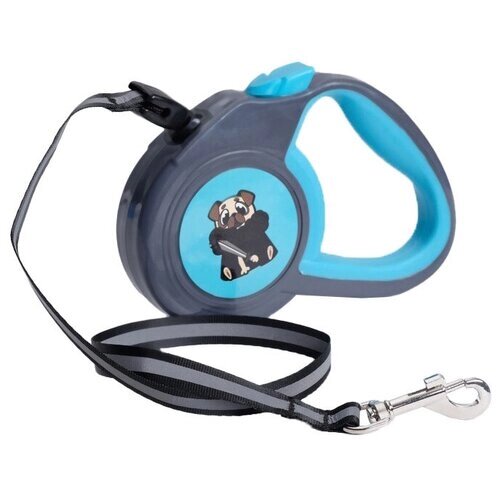 Поводок-рулетка для собак Пижон с прорезиненной ручкой (4447024) 3 м серо-голубая