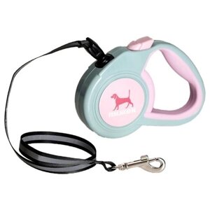 Поводок-рулетка для собак Пижон с прорезиненной ручкой (4447025) 3м 40мм серо-розовая