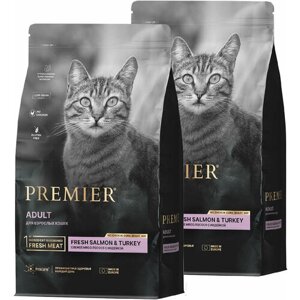 Premier LOW GRAIN CAT ADULT salmon & turkey низкозерновой для взрослых кошек с лососем и индейкой (0,4 + 0,4 кг)