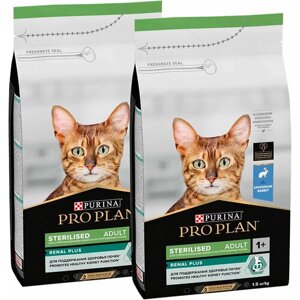 PRO PLAN CAT STERILISED RENAL PLUS RABBIT для взрослых кастрированных котов и стерилизованных кошек с кроликом (1,5 + 1,5 кг)