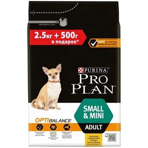 Pro Plan корм для взрослых собак малых и карликовых пород, курица и рис 3 кг (2,5+0,5)