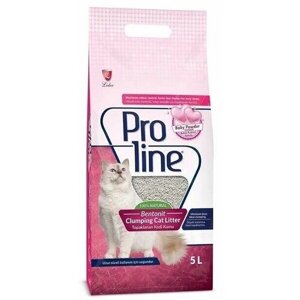 Proline 5 л комкующийся бентонитовый наполнитель для кошачьего туалета с ароматом детской присыпки 3 шт