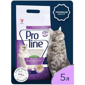 Proline 5 л комкующийся бентонитовый наполнитель для кошачьего туалета с ароматом лаванды 3 шт