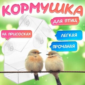 Прозрачная уличная кормушка скворечник для птиц на окно на присосках