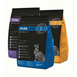 PureLuxe (Пурлюкс) корм холистик для домашних кошек. Три вкуса, 3 шт х 400г