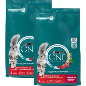 PURINA ONE для взрослых кастрированных котов и стерилизованных кошек с говядиной и пшеницей (3 + 3 кг)