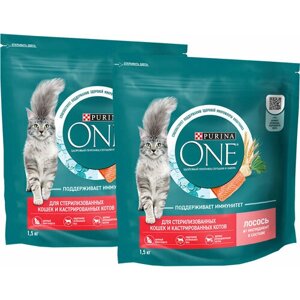 PURINA ONE для взрослых кастрированных котов и стерилизованных кошек с лососем и пшеницей (1,5 + 1,5 кг)