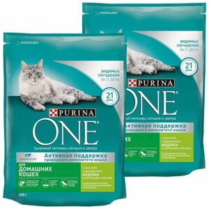 PURINA ONE для взрослых кошек живущих дома с индейкой и злаками (0,2 + 0,2 кг)