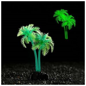 Растение аквариумное Пижон Аква искусственное, "Пальма", светящееся, 10 см, зеленое