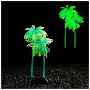 Растение аквариумное Пижон Аква искусственное, "Пальма", светящееся, 18 см, зеленое