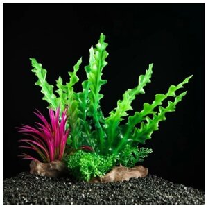 Растение искусственное аквариумное на платформе в виде коряги, 18 см, зелёное, 2 штуки