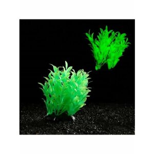 Растение искусственное аквариумное, светящееся, 10 см зелено