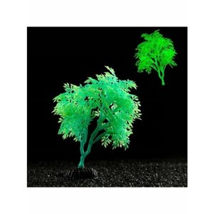 Растение искусственное аквариумное, светящееся, 15 см зелено