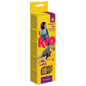 RIO Палочки для средних попугаев с медом и орехами коробка, 12шт по 75гр