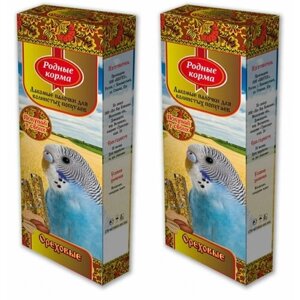 Родные Корма Зерновая палочка для попугаев с орехами, 2 шт х 45 гр, 2 уп
