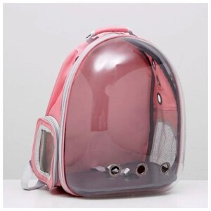 Рюкзак для переноски кошек и собак прозрачный, 31 х 28 х 42 см, розовый