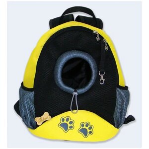 Рюкзак для собак и кошек Melenni Стандарт Лапы М желтый/черная сетка, 41x38x22, см; Вес: 600 гр.
