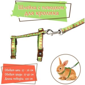 Шлейка для кроликов DUVO+Морковки", зелёная, 25-45см/10мм-120см/10мм (Бельгия)