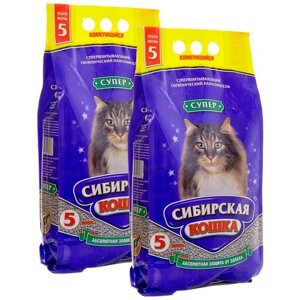 Сибирская кошка супер наполнитель комкующийся для туалета кошек крупные гранулы (5 + 5 л)