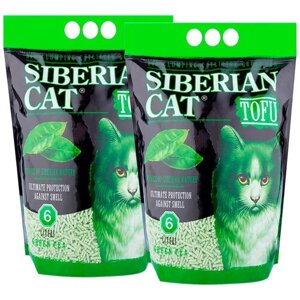 Сибирская кошка тофу наполнитель комкующийся для туалета кошек с ароматом зеленого чая (6 + 6 л)