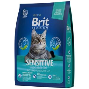 Сухой корм Brit Premium Cat Sensitive премиум класса для взрослых кошек с чувствительным пищеварением с ягненком и индейкой 800г