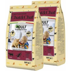 Сухой корм CHAT&CHAT expert premium ADULT BEEF & PEAS для взрослых кошек с говядиной и горохом (0,9 + 0,9 кг)
