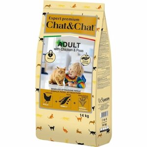 Сухой корм Chat&Chat Expert Premium Adult with chicken & peas, для взрослых кошек с курицей и горохом, 14кг