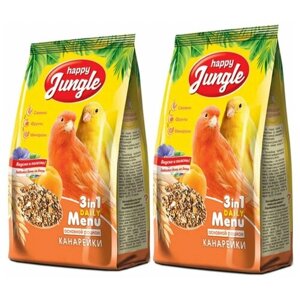 Сухой корм для канареек Happy Jungle / смесь кормовая зерновая для птиц "Основной рацион 3 в 1", 500 г х 2 упаковки