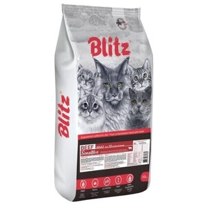 Сухой корм для кошек Blitz Sensitive, при чувствительном пищеварении, с говядиной, с индейкой 10 кг