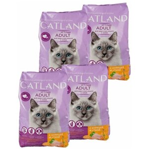 Сухой корм для кошек Catland с курицей и уткой, упаковка 4 шт х 350 г
