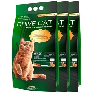 Сухой корм для кошек DRIVE CAT с говядиной 3 пакета по 1кг
