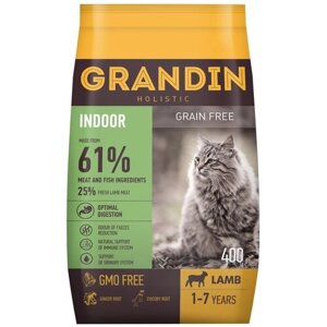 Сухой корм для кошек Grandin Indoor беззерновой, с ягненком 400 г