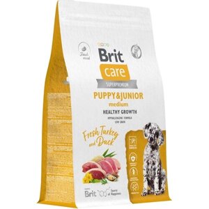 Сухой корм для щенков средних пород Brit Care Dog Puppy&Junior M Healthy Growth, с индейкой и уткой 3 кг
