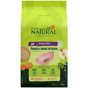 Сухой корм для собак GUABI NATURAL Natural, цыпленок, с коричневым рисом 1 уп. х 1 шт. х 2.5 кг (для средних пород)