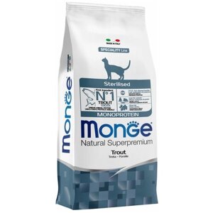 Сухой корм для стерилизованных кошек Monge Natural Superpremium, профилактика избыточного веса, с форелью 2 шт. х 10 кг