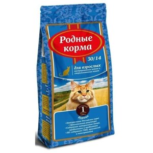 Сухой корм для взрослых кастрированных котов и стерилизованных кошек Родные корма "30/14", 1 фунт (0,409 кг)