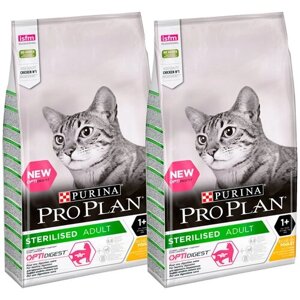 Сухой корм для взрослых стерилизованных кошек и кастрированных котов старше 1 года Pro Plan с высоким содержанием курицы 2 шт. х 10 кг